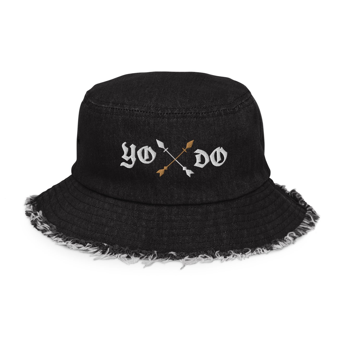 (Blk) Y.O.D.O. Distressed denim bucket hat